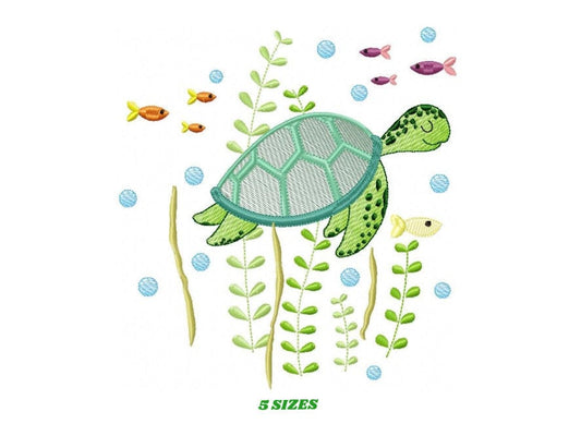 Turtle embroidery design - Ocean animal embroidery designs machine embroidery pattern - Baby boy embroidery - Sea fish embroidery download