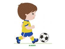 Load image into Gallery viewer, Baby boy embroidery designs - Soccer embroidery design machine embroidery file - Boy with ball embroidery - Soccer player instant download
