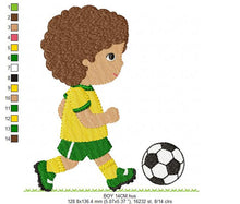 Load image into Gallery viewer, Baby boy embroidery designs - Soccer embroidery design machine embroidery file - Boy with ball embroidery - Soccer player instant download
