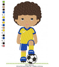 Load image into Gallery viewer, Baby boy embroidery designs - Soccer embroidery design machine embroidery file - Boy with ball embroidery - Soccer player instant download
