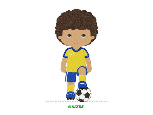 Baby boy embroidery designs - Soccer player with curly hair machine embroidery file - Boy with soccer ball - Instant download pes jef dst