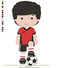 Cargar imagen en el visor de la galería, Baby boy embroidery designs - Soccer embroidery design machine embroidery file - Boy with ball embroidery - Soccer player instant download
