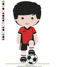 Cargar imagen en el visor de la galería, Baby boy embroidery designs - Soccer embroidery design machine embroidery file - Boy with ball embroidery - Soccer player instant download
