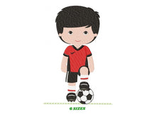 Cargar imagen en el visor de la galería, Baby boy embroidery designs - Soccer embroidery design machine embroidery file - Boy with ball embroidery - Soccer player instant download
