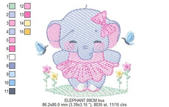 Elephant with tutu embroidery designs - Animal Ballerina with flowers machine embroidery pattern - Baby girl file - Instant download pes jef