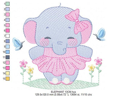 Elephant with tutu embroidery designs - Animal Ballerina with flowers machine embroidery pattern - Baby girl file - Instant download pes jef