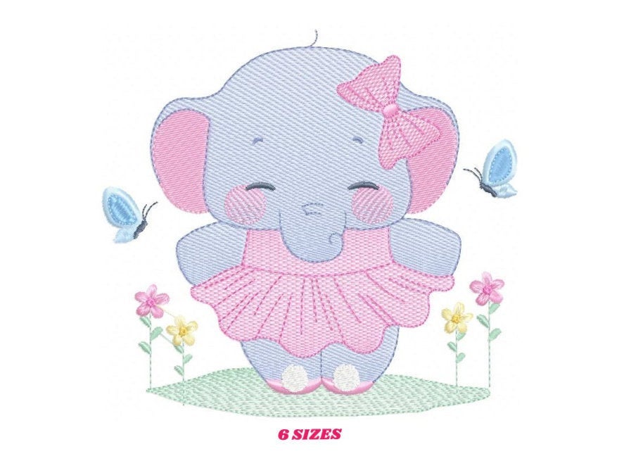Elephant with tutu embroidery designs - Animal Ballerina with flowers machine embroidery pattern - Baby girl file - Instant download pes jef
