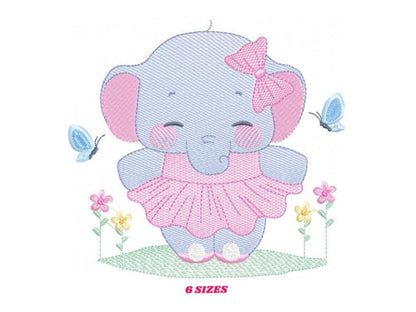 Elephant with tutu embroidery designs - Animal Ballerina with flowers machine embroidery pattern - Baby girl file - Instant download pes jef