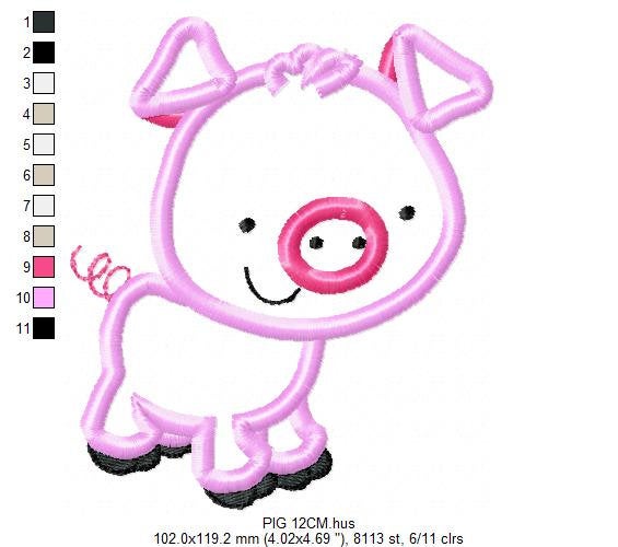 Pig embroidery design - Animal embroidery designs machine embroidery pattern - Baby boy embroidery file - pig applique file instant download