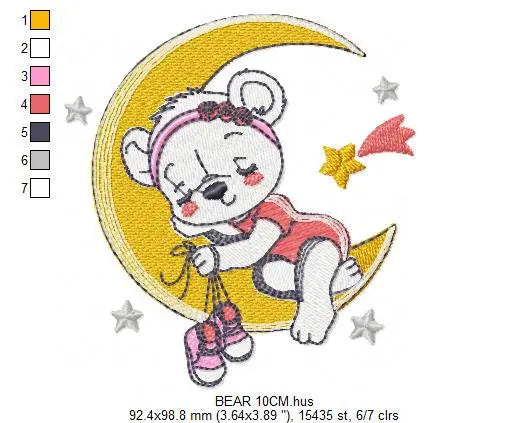 Bear embroidery designs - Moon embroidery design machine embroidery pattern - Baby girl embroidery file - Moon with stars instant download Marcia Embroidery