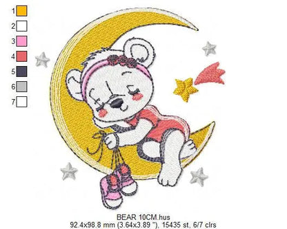 Bear embroidery designs - Moon embroidery design machine embroidery pattern - Baby girl embroidery file - Moon with stars instant download Marcia Embroidery