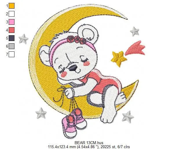 Bear embroidery designs - Moon embroidery design machine embroidery pattern - Baby girl embroidery file - Moon with stars instant download Marcia Embroidery