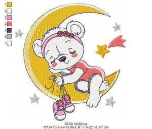 Bear embroidery designs - Moon embroidery design machine embroidery pattern - Baby girl embroidery file - Moon with stars instant download