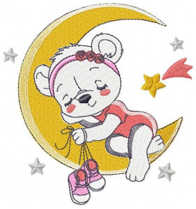 Bear embroidery designs - Moon embroidery design machine embroidery pattern - Baby girl embroidery file - Moon with stars instant download