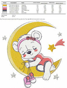 Bear embroidery designs - Moon embroidery design machine embroidery pattern - Baby girl embroidery file - Moon with stars instant download