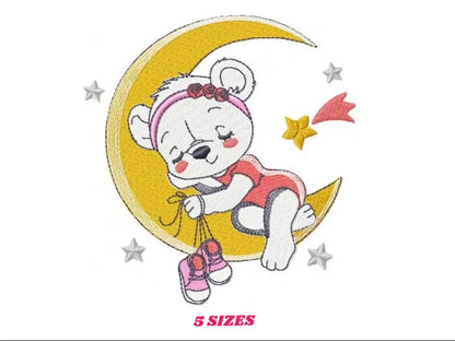 Bear embroidery designs - Moon embroidery design machine embroidery pattern - Baby girl embroidery file - Moon with stars instant download Marcia Embroidery