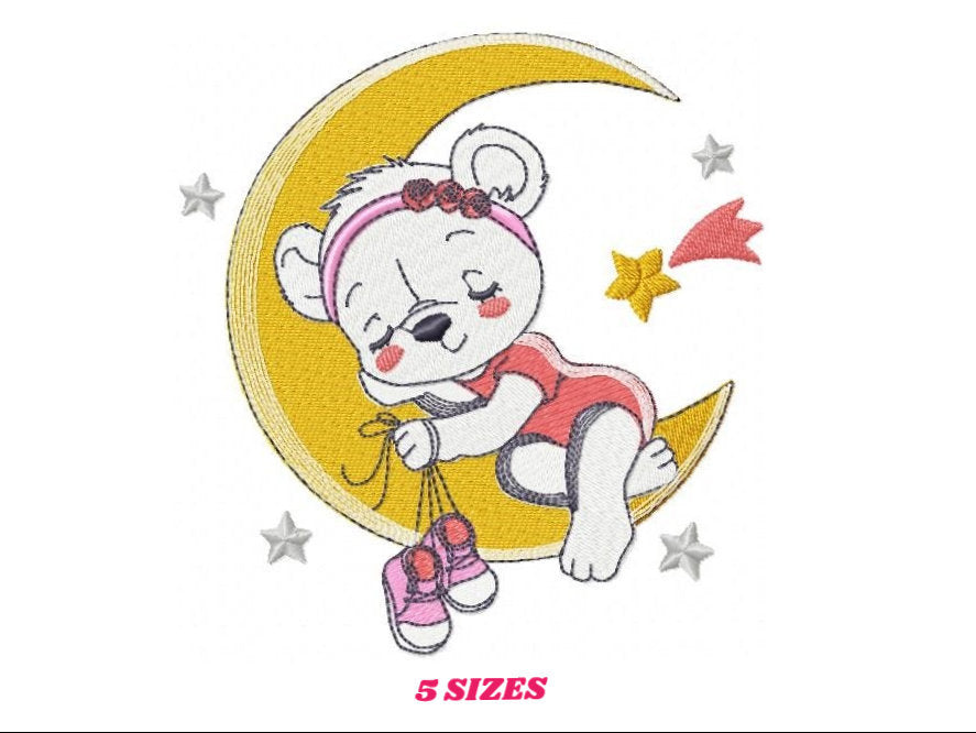 Bear embroidery designs - Moon embroidery design machine embroidery pattern - Baby girl embroidery file - Moon with stars instant download