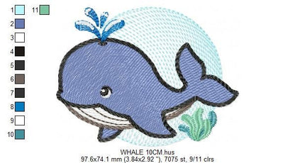 Whale embroidery designs - Ocean Fish embroidery design machine embroidery pattern - Baby boy embroidery file - sea animal embroidery pes
