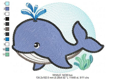 Whale embroidery designs - Ocean Fish embroidery design machine embroidery pattern - Baby boy embroidery file - sea animal embroidery pes