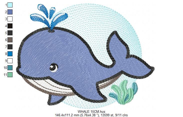 Whale embroidery designs - Ocean Fish embroidery design machine embroidery pattern - Baby boy embroidery file - sea animal embroidery pes