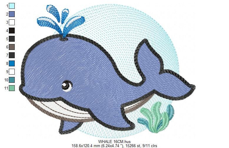 Whale embroidery designs - Ocean Fish embroidery design machine embroidery pattern - Baby boy embroidery file - sea animal embroidery pes