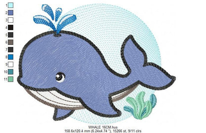 Whale embroidery designs - Ocean Fish embroidery design machine embroidery pattern - Baby boy embroidery file - sea animal embroidery pes
