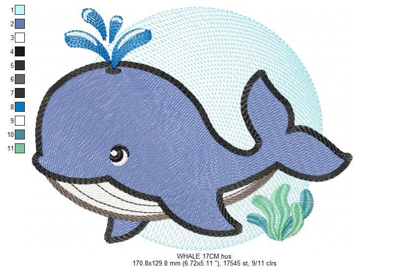 Whale embroidery designs - Ocean Fish embroidery design machine embroidery pattern - Baby boy embroidery file - sea animal embroidery pes