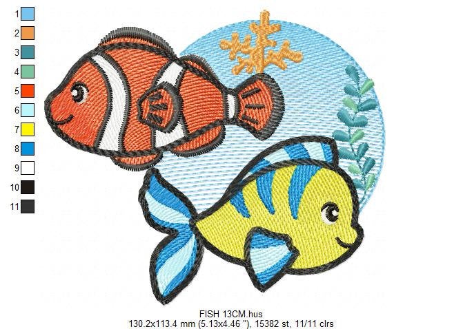 Fish embroidery designs - Ocean animals embroidery design machine embroidery pattern - Baby boy embroidery file - sea animals embroidery pes