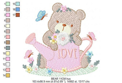 Female Bear embroidery designs - Teddy embroidery design machine embroidery pattern - baby girl embroidery file - spring summer garden water