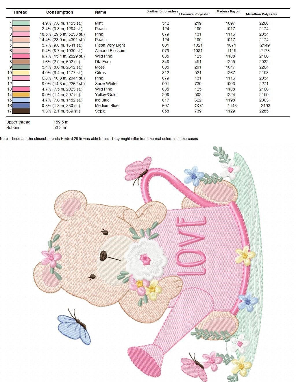Female Bear embroidery designs - Teddy embroidery design machine embroidery pattern - baby girl embroidery file - spring summer garden water