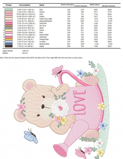 Female Bear embroidery designs - Teddy embroidery design machine embroidery pattern - baby girl embroidery file - spring summer garden water