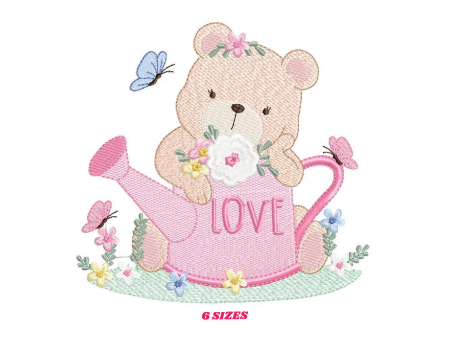 Female Bear embroidery designs - Teddy embroidery design machine embroidery pattern - baby girl embroidery file - spring summer garden water