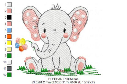 Elephant with flower embroidery designs - Safari Wild Animal machine embroidery pattern - Baby girl file - Instant digital download pes jef