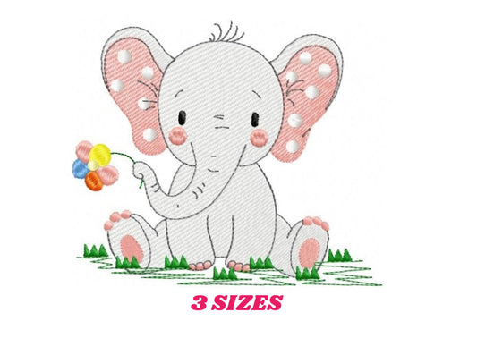Elephant with flower embroidery designs - Safari Wild Animal machine embroidery pattern - Baby girl file - Instant digital download pes jef