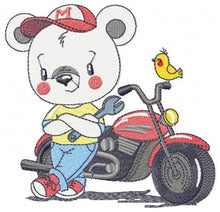 Load image into Gallery viewer, Bear with bike embroidery designs - Bear embroidery design machine embroidery pattern - Baby boy embroidery file - instant download Biker
