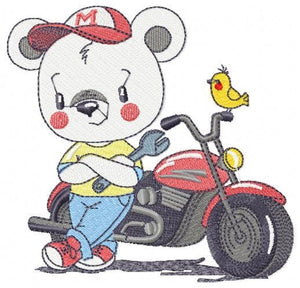 Bear with bike embroidery designs - Bear embroidery design machine embroidery pattern - Baby boy embroidery file - instant download Biker