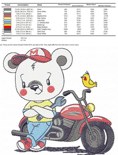 Bear with bike embroidery designs - Bear embroidery design machine embroidery pattern - Baby boy embroidery file - instant download Biker Marcia Embroidery