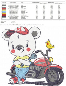 Bear with bike embroidery designs - Bear embroidery design machine embroidery pattern - Baby boy embroidery file - instant download Biker