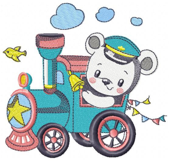 Bear with train embroidery designs - Baby Boy Bear machine embroidery pattern - Baby boy file - Instant digital download pes jef dst hus vp3