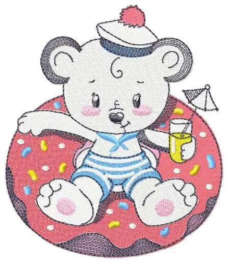 Bear with floater embroidery designs - Sailor Bear machine embroidery pattern - Baby boy file - Summer Beach party - Instant download pes Marcia Embroidery
