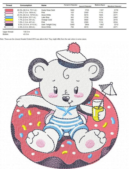 Bear with floater embroidery designs - Sailor Bear machine embroidery pattern - Baby boy file - Summer Beach party - Instant download pes Marcia Embroidery