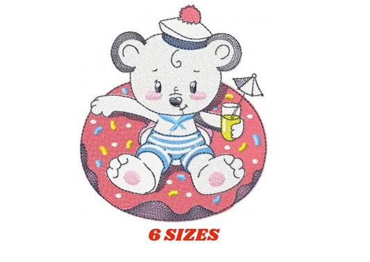Bear with floater embroidery designs - Sailor Bear machine embroidery pattern - Baby boy file - Summer Beach party - Instant download pes Marcia Embroidery