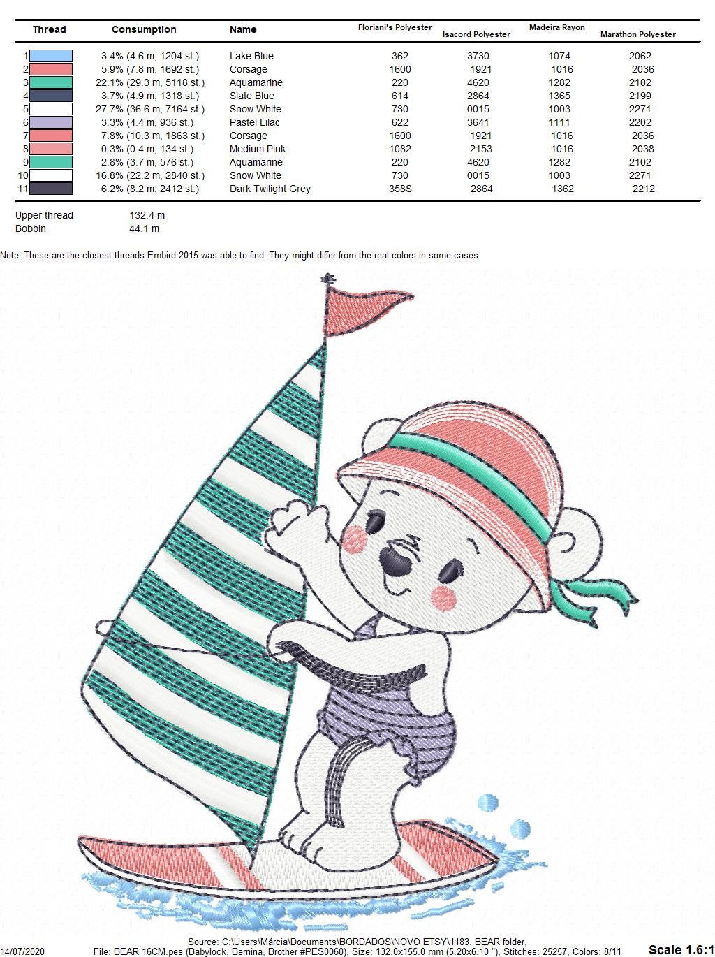 Windsurf embroidery designs - Bear embroidery design machine embroidery pattern - Baby girl embroidery file - instant download Surfer Bear Marcia Embroidery