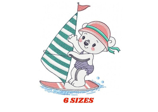 Windsurf embroidery designs - Bear embroidery design machine embroidery pattern - Baby girl embroidery file - instant download Surfer Bear