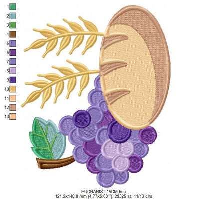 Eucharist embroidery designs - Communion embroidery design machine embroidery pattern - Catholic embroidery file - Grape Bread Wheat church
