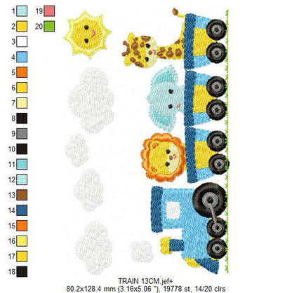 Safari embroidery designs - Animals embroidery design machine embroidery pattern - Train embroidery file - lion elephant giraffe animal pes