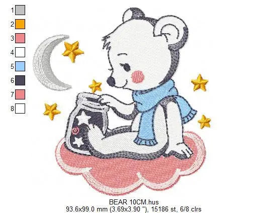 Bear embroidery designs - Moon embroidery design machine embroidery pattern - Baby Boy embroidery file - Bear with moon and stars  download Marcia Embroidery