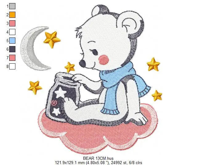 Bear embroidery designs - Moon embroidery design machine embroidery pattern - Baby Boy embroidery file - Bear with moon and stars  download Marcia Embroidery