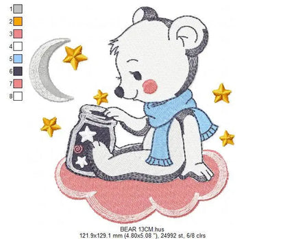 Bear embroidery designs - Moon embroidery design machine embroidery pattern - Baby Boy embroidery file - Bear with moon and stars  download Marcia Embroidery