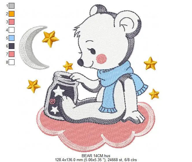 Bear embroidery designs - Moon embroidery design machine embroidery pattern - Baby Boy embroidery file - Bear with moon and stars  download Marcia Embroidery